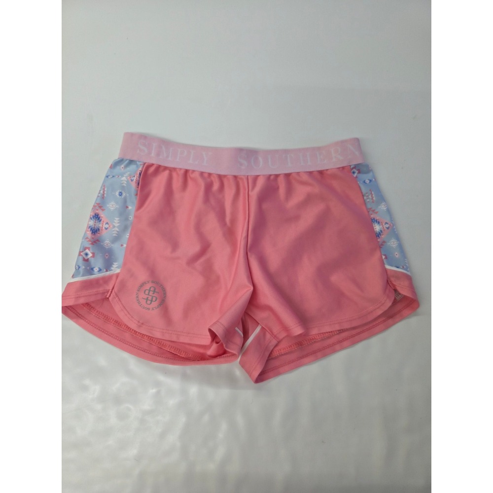 Simply Southern Pink Athletic Dolphin Shorts Aztec Side Panels Womens Medium